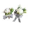 Flores decorativas 2pcssimulação casamento corsage dama de honra homem high-end flor de boas-vindas rosa branca pulso masculino