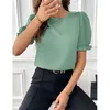 Camicette da donna 2024 Estate Semplice Camicetta da donna Tinta unita Girocollo Camicia Office Lady Maniche corte Streetwear S-XXL Casual Magliette e camicette