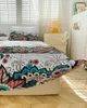 Bedrok Mandala Bloem Houtnerf Elastisch ingerichte sprei met kussenslopen Beschermer Matrashoes Beddengoed Set Laken