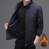 Herbst Winter Männer Casual Jacken Fleece Liner Warme Solide Stehkragen Business Jacken Zipper Mantel Männliche Bomber Jacke Outwear 240228