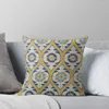Oreiller à motifs peints – Carreaux azulejo en bleu et jaune, housse de luxe pour canapé