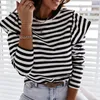 Women's T Shirts Women Striped Shirt Sexy Long Sleeve Top Party Round Neck Ruffle Woman Clothes Womens Tops And Blouses Autumn Female