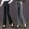 Kvinnor Pants Elegant Fashion Office Lady Fleared Suit byxor Kvinnor 2024 Spring High midjafickor Matcha Wide Leg Bell-Bottoms Q558