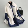 2023 Winter Season New Grain Cashmere Integrated Fur Women's Mid Length Sheep Cut Fleece Coat 360083