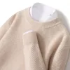 Herrtröjor vinter kashmir tröja rund hals ren färg förtjockad affär casual lös ull stickad elegant smal passform