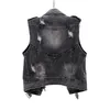 Damesvesten Denim vest Lente en herfst Kort Street Vintage gescheurd bikerjack