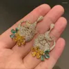 Boucles d'oreilles pendantes fleur chat cubique Zircon longue suspension gland jaune vert cristal pendentif pour femmes bijoux cadeau Drop9329628