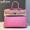 Genuine Leather Handbag LL Black Mist Face Crocodile Skin Pink 25CM Womens Handbag Luxury Brand Womens Bag Handmade