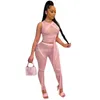 Designer Tracksuits Verão Mulheres Sexy Malha Outfits Dois Conjuntos de Peça Bandagem Sheer Camisa Top e Malha Leggings 2 Pcs Ternos Night Club Wear Ver através de roupas em massa