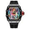 Relógios de pulso Moda Homens Relógios de Quartzo Kongo 68-01 Graffiti Dial Red Strap Auto Data Luminosa Mão Silicone Banda Esporte Relógio de Pulso