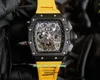 Leisure Milles Luxury Watchs 5 Style Watches 42mm x 50mm x 16mm RM1103 Skeleton Carbon Fiber Sapphire Glass Transparent Mechanical Automatic Mens