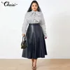 Plus Size Party Midi Skirt Autumn Women Solid Winter PU Leather Skirts Celmia Office Retro Long Skirts High Waist OL Skirt 240307