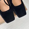 Casual Designer Fashion Women Sexig svart Velet äkta läder rund tå loafer slip på Maryjane dreess skor mjuka läderskor