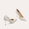 Scarpe eleganti Taglia 34-39 Décolleté con tacco alto da donna in cristallo bianco da sposa con fiore da damigella d'onore