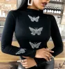 T-shirts 2022 NYA WOMENS CASUAL TSHIRT FEMME Fashion Butterfly Pattern Patted Long Sleeve Tops Shirt XS5XL