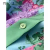 Damen T -Shirts Tropical Blumendruck Frauen Tops 2024 Fashion Spring Summer Silk Long Sleeve Single Breat