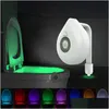 Gece Işıkları LED Tuvalet Koltuğu Gece Işık Hareket Sensörü WC 8 Renk Değiştirilebilir Lamba Pille Powered Bowl Damla Teslimat Li Dhzop