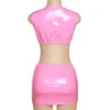 Suits Anjamanor Pu Leather Pink Dress Baddie Set Club Sexy 2 Piece Set Micro Mini Kjol och Top 2023 Fashion Women Trending D87ci21