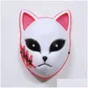 أقنعة الحفلات شيطان Slayer Tanjirou Mask Sabito Mascarilla Makomo Cosplay Masques Halloween Mascaras LED Ship Drop Drop
