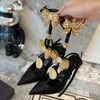 Top quality satin Pointed toes Dress shoes party shoes ankle strap High-heeled sandals pumps heel womens Luxury designer rhinestone Bow decoration Stiletto heels