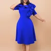 Ethnic Clothing Women Spring Summer Simple Fashionable Elegant Solid Color Round Neck Half Sleeves Large Swing Skirt Ruffle Zipper Dress