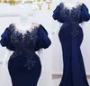 Robes sexy urbaines 2023 grande taille arabe Aso Ebi bleu royal sirène bal dentelle perles cristaux soirée formelle fête deuxième réception anniversaire Q240307