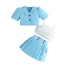 Clothing Sets Kids Girl 3 Piece Outfit Sleeveless Camisole Tops And Elastic Pleat Skirt Button Jacket Set For Toddler Summer Clothes