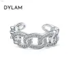 Dylam Luxury Open S925 Sterling Silver Cubic Zirconia Cuban Ring 925 Zircon Oval Circle Justerbara fingerringar för kvinnor