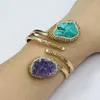 Bangle GG Jewelry Natural Blue Turquoise Nugget Purple Amethyst Druzy CZ Paved Handmade For Lady