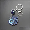 Porte-clés Longes Porte-clés Porte-clés Pendentif Mâle Sac Suspendu Décor Paons Verre Evils Eye Pendentifs Drop Livraison Fash Dh7L6