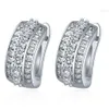 Fine Jewelry 925 Sterling Silver Shiny Cubic Zirconia Diamond Huggie Hoop Earrings