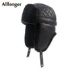 Alta qualidade 2019 inverno couro piloto boné faxu pele russo ushanka chapéus earflap bombardeiro chapéu masculino preto neve chapéus t191022221q