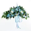 زهور زخرفية زهرة الاصطناعية روز غنيمة مع أوراق زرقاء وخضراء لزفاف القوس القوس ديكور جدار الباب الأمامي