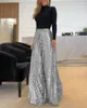 Pantalon femme taille haute paillettes évasé jambe large tout-Match mode Yk2 vêtements longs femmes pantalon Streetwear