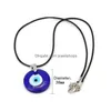 Pendant Necklaces Blue Evil Eye Pendant Necklace For Women Black Wax Cord Chain Men Choker Jewelry Lucky Amet Female Party Gift Drop D Dhoa8