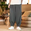 Bomull och linne Löst mäns byxor Male Summer Breattable Solid Color Trousers Fitness Streetwear 240228