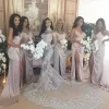 Блестящее свадебное платье русалки, сексуальное прозрачное блестящее бусы, кружевная аппликация, высокая шея, иллюзия, длинный рукав, свадебное платье цвета шампанского