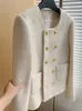 Sonbahar kış markası lüks tweed kısa ceket ceket kadınlar zarif fransız altın çifte göğüslü yün takım elbise casaco dışarısı 240301
