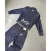Y2k Patrón Retro Impreso Bolsillo Azul Oscuro para Hombres Y Mujeres Hip Hop Moda Calle Mediados De Cintura Casual Pantalones Vaqueros De Pierna Ancha