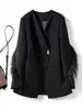 Women's Suits Woman Vintage V-collar Feather Tassel Stitching Blazer Coat Black Loose Suit Jacket Female Long Sleeve Fur Outerwear