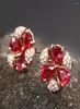 Stud Earrings Rose Gold Color Red Crystal Ruby Gemstones Zircon Diamonds For Women Jewelry Bijoux Fashion Brincos Accessories7146223