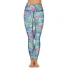 Pantalon actif aquarelle feuilles de palmier Yoga Tropical rose bleu flamant rose Leggings de gymnastique Push Up Stretch Sport Design décontracté