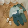 2 unids invierno bebé chándal para niños pequeños trajes contraste color manga larga sudaderas tops pantalones ropa conjunto 240226