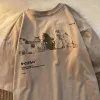 T-shirts sommar japanska liten färsk kortärmad t-skjorta män och kvinnor par tidvatten märke retro tecknad katttryck halv ärm t-shirt