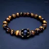Charm Bracelets Natural High Quality Tiger Eye Stone Crown Shape Bead Strand Bracelet For Men Luxury Jewelry Gift Bring