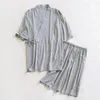 ملابس نوم للرجال مجموعة رداء ثوب ثوب ياباني يوكاتا بيجاماس اليابان القطن هوري أوبي سراويل الرجال التقليدية لينة الزي