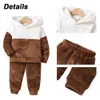 Ensembles de vêtements LAPA 18M-6Y garçons costume décontracté enfants flanelle contraste couleur à manches longues à capuche haut + pantalon 2 pièces ensemble hiver nouveaux garçons sweat OutfitL2401L2402