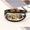 Charm Bracelets 12 Constell Leather Bracelet Bronze Coin Horscope Sign Mtilayer Wrap Wommen Mens Bangle Cuff Will And Sandy Fashion Dh4Kq