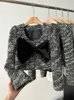 Giacche da donna Moda Impiombato in velluto Fiocchi Cappotto in tweed 2024 Inverno O-Collo Maniche lunghe Giacca monopetto Capispalla femminile