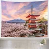 Sakura-Wandteppich, rosa japanische Kirschblüten, Wandteppich, Frühlings-Sonnenuntergang-Landschaft, Wandteppich, Wandbehang für Schlafzimmer-Dekoration, 240304